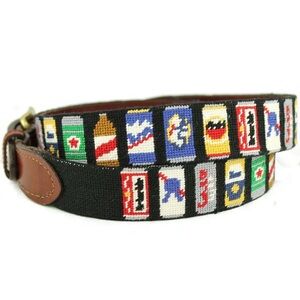 Beer Cans Needlepoint Belt by Smathers and Branson